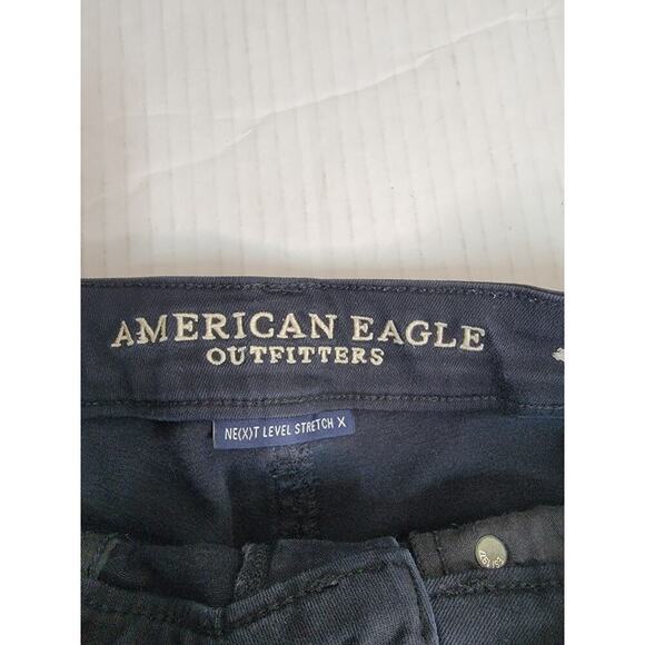 AMERICAN EAGLE Midi Jean Shorts Womens SZ 8 Stretch Festival Beachy Summer Black - Picture 2 of 6